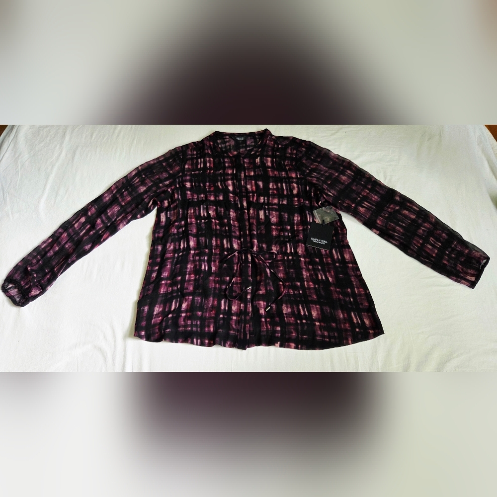 NWT Vera Wang Purple & Black Geometric Blouse Size XL